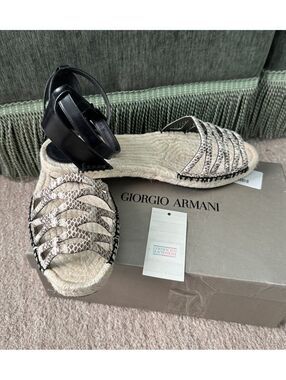 Giorgio Armani Espadrille Sandals Leather Snakeskin Straps Size 40/10